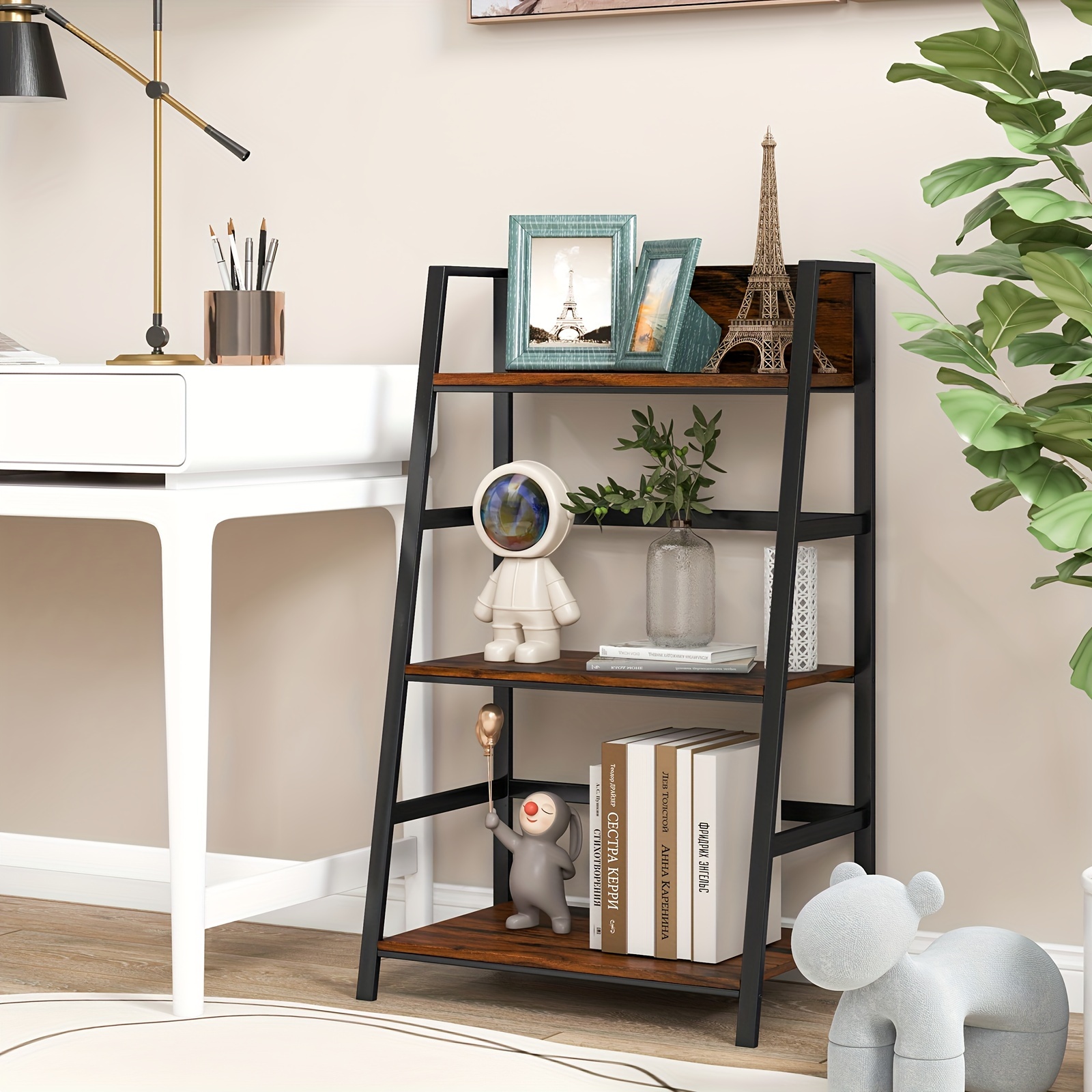 3 tier Ladder Bookshelf Floor Standing Storage Rack Bookcase - Temu