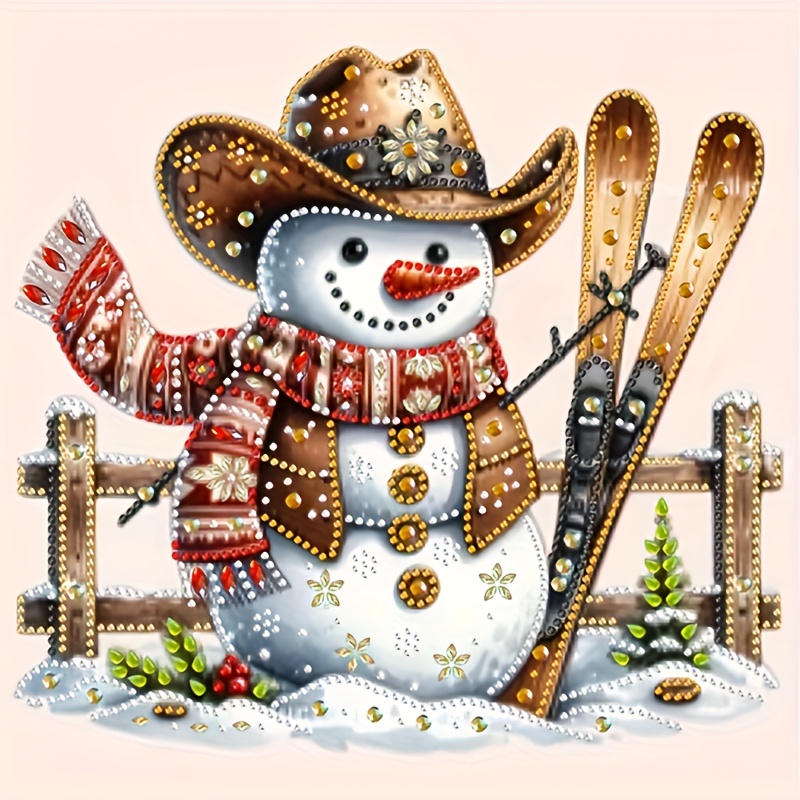 

5d Diy Cartoon Western Cowboy Snowman Diamond Painting Kit With Special Shaped Acrylic Diamonds, Partial Drill Art Craft For Adult, Unique Pearl Embellishment By Numbers Kit For Home Wall Decor