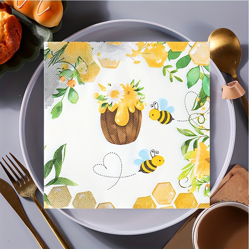 

20pcs Yellow Bee Honeycomb Party Napkins For Gender Reveal, Guest Hand Towels Decorative Paper Beverage Napkin For Day, Anniversary Eid Al-adha Mubarak