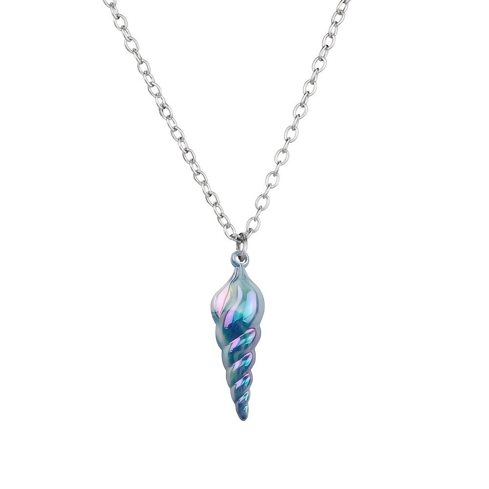 TEMU 1pc Fashion Mermaid Conch Shell Necklace, Holographic Gradient Pendant Charm, Aesthetic Ocean Jewelry, Her Ideal Beach Accessory