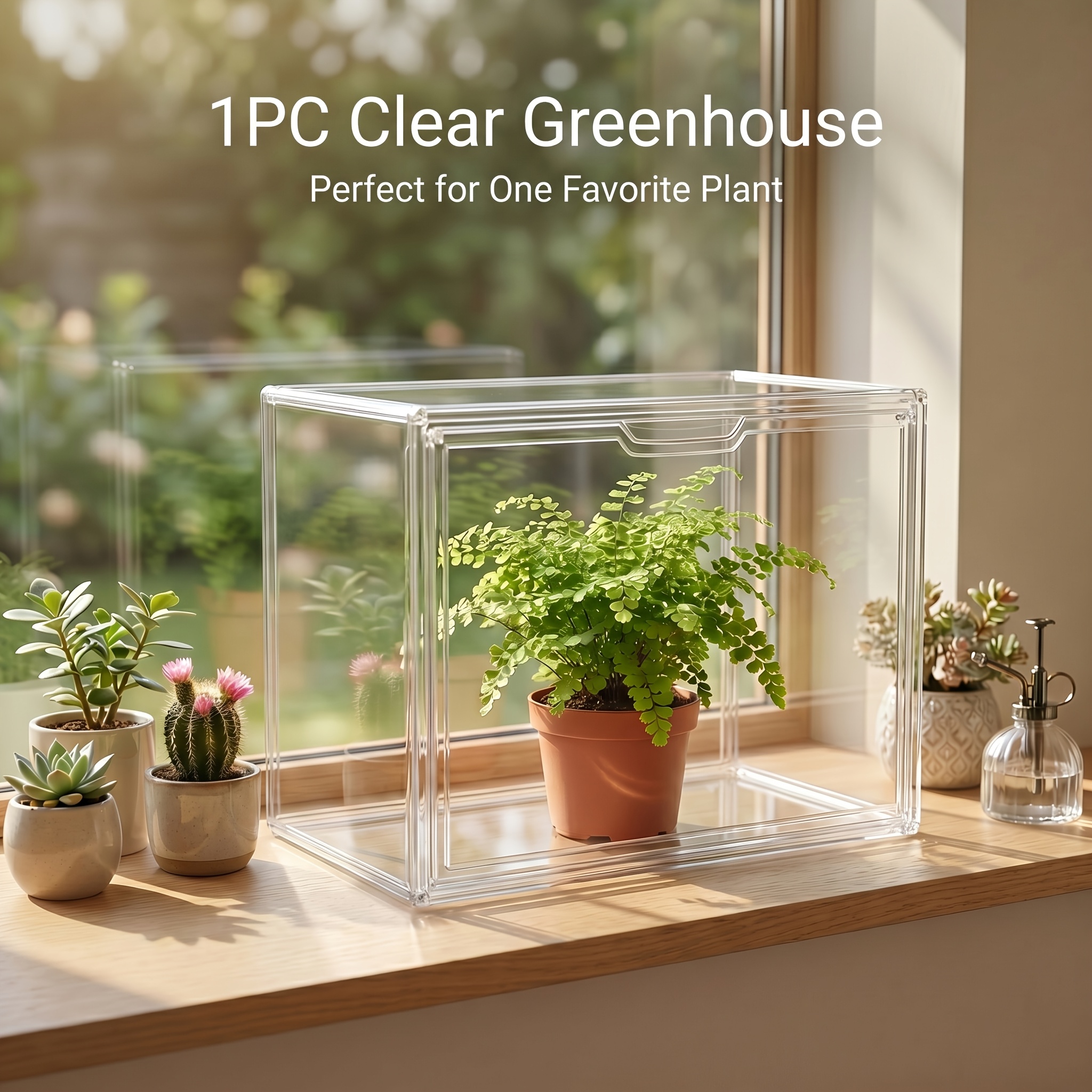 TEMU Clear Acrylic Mini Greenhouse, Stackable Indoor Tabletop Plant Display Case With Magnetic Door, Humidity Dome For Seed Starting