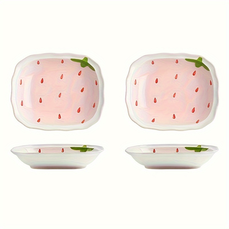 

2pcs Strawberry-series Wavy Design Rectangular Dinner Plate 7.5 Inches