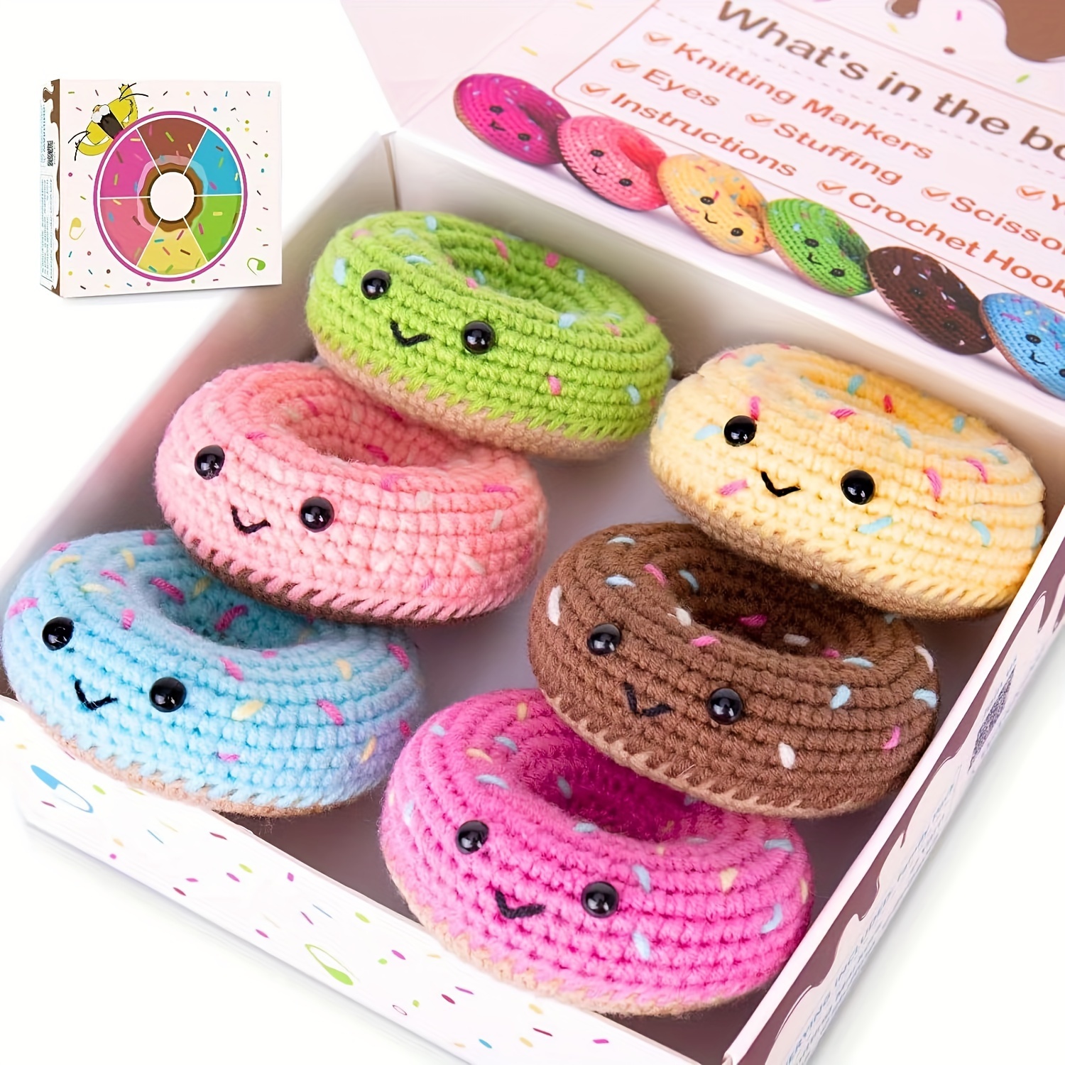 

Diy Crochet Donut Kit For Beginners - Pure Cotton Handcraft Material Set With Easy-to-follow Tutorials, Suitable For Ages 14+