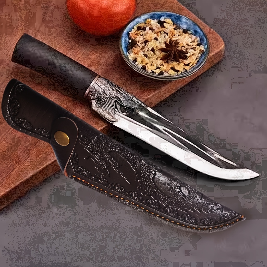 

3d Embossed Dragon Design Faux Leather Knife Sheath For Chef's Knife, Outdoor Cooking, Camping, Picnic, Hunting - Carry Storage (knife Not Included)