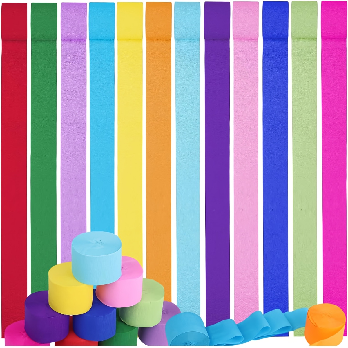 12 Rolls Crepe Paper Colorful Crepe Ribbons Rainbow 4.5 Cm X 25 Paper Streamer Wedding Carnival Party Decoration