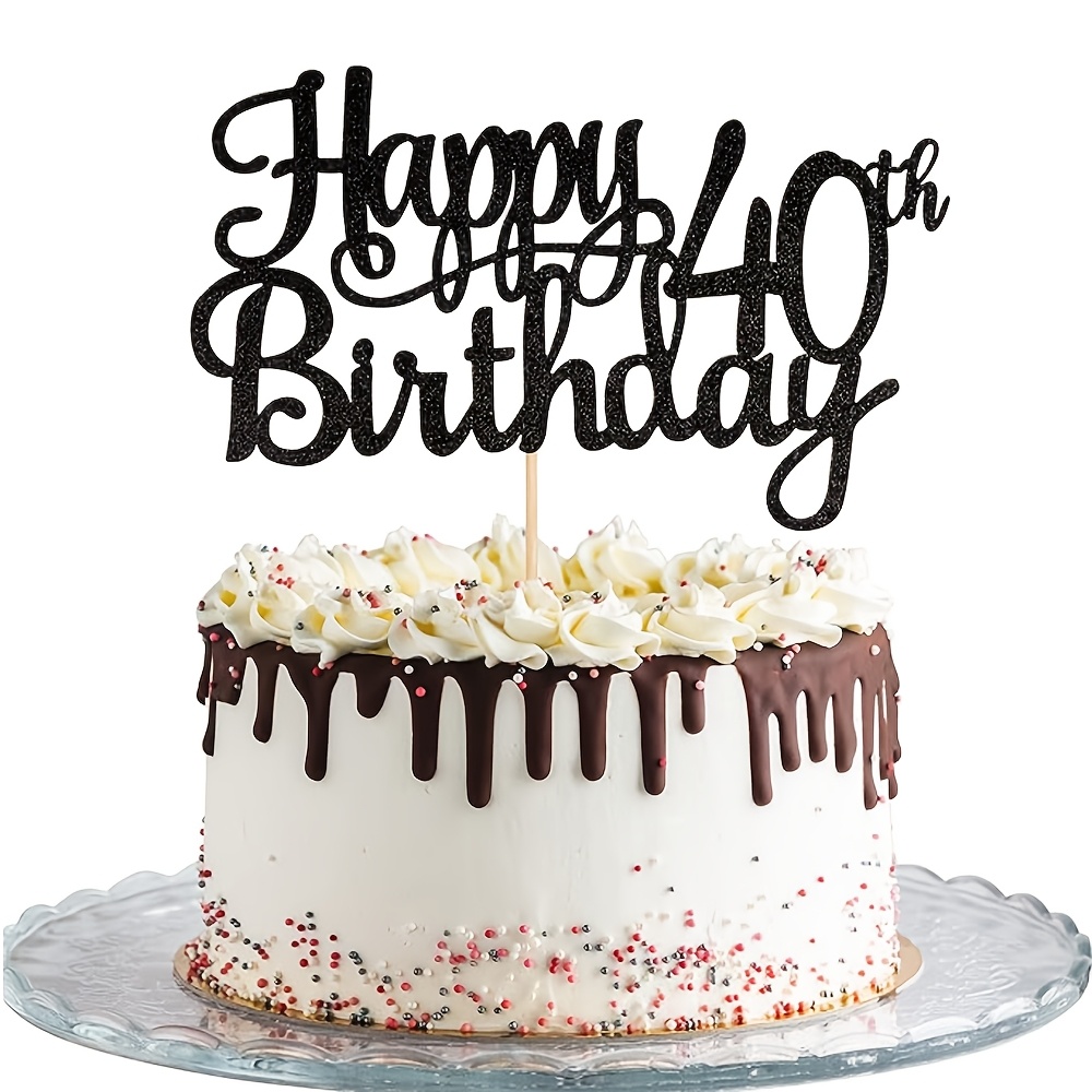 1pc Happy 40th Birthday Cake Topper Glitter Cheers To Birthday Cake Pick 40 Decoration For Happy 40th Birthday Anniversary Party Decorations Supplies, Halloween, Christmas