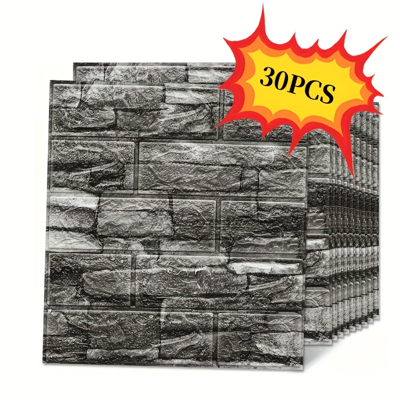 30pcs Set Of 3d Brick Pattern Wallpaper, 35cm X 38.5cm Foam Wall Sticker, Self-adhesive And Easy To Clean, Free-cut For Kitchen, Living Room, Bathroom, Hallway, Brick Ceiling Decal