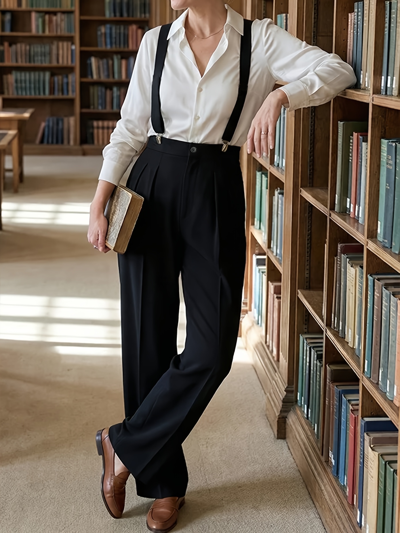 suspender high waisted pants sold on Temu United States