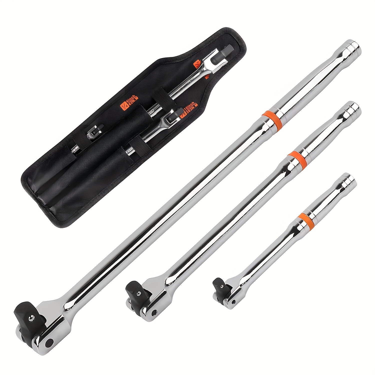 TEMU 3pcs Heavy-duty F-rod Steering Force Socket Wrench Set With Storage Bag - Chrome Vanadium Steel Construction, 180° Rotatable Head 1/4 3/8 1/2
