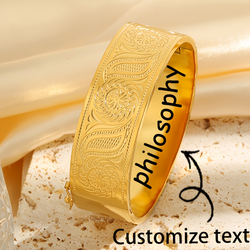Personalized Floral Engraved Bangle, Thoughtful Gift