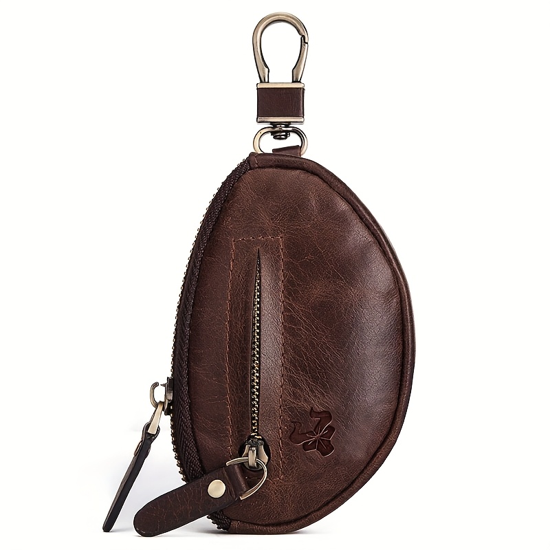 Image of Men's Key Pouch Humerpaul Genuine Leather Car Key Holder Fashion Casual Keychain Top-grain Leather Zippered Coin Purse Travel Accessory; Travel Essential; Suitable For Travel And Christmas Gift