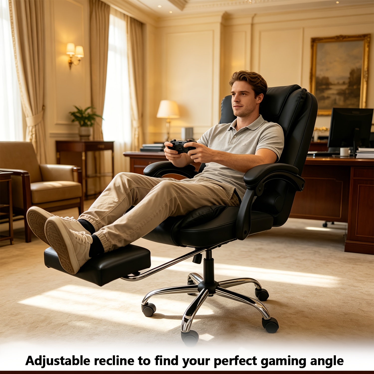 Ergonomic Office Chair, Adjustable Desk Chair, Reclining Swivel Computer Chair with Armrests, Suitable for Gaming, Home Office, And Office Use