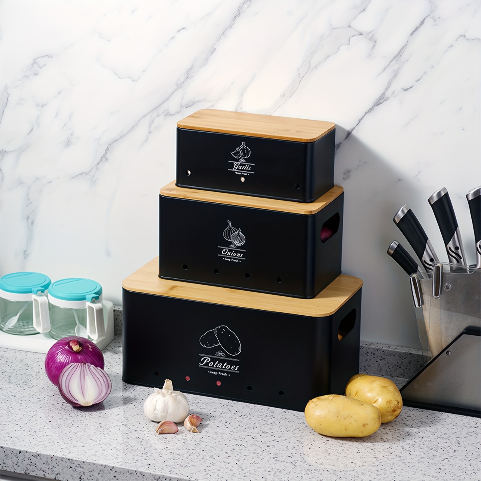 TEMU Potato Storage Box [3pcs Set] - Vegetables For - The To Store Onions, Potatoes And Garlic.