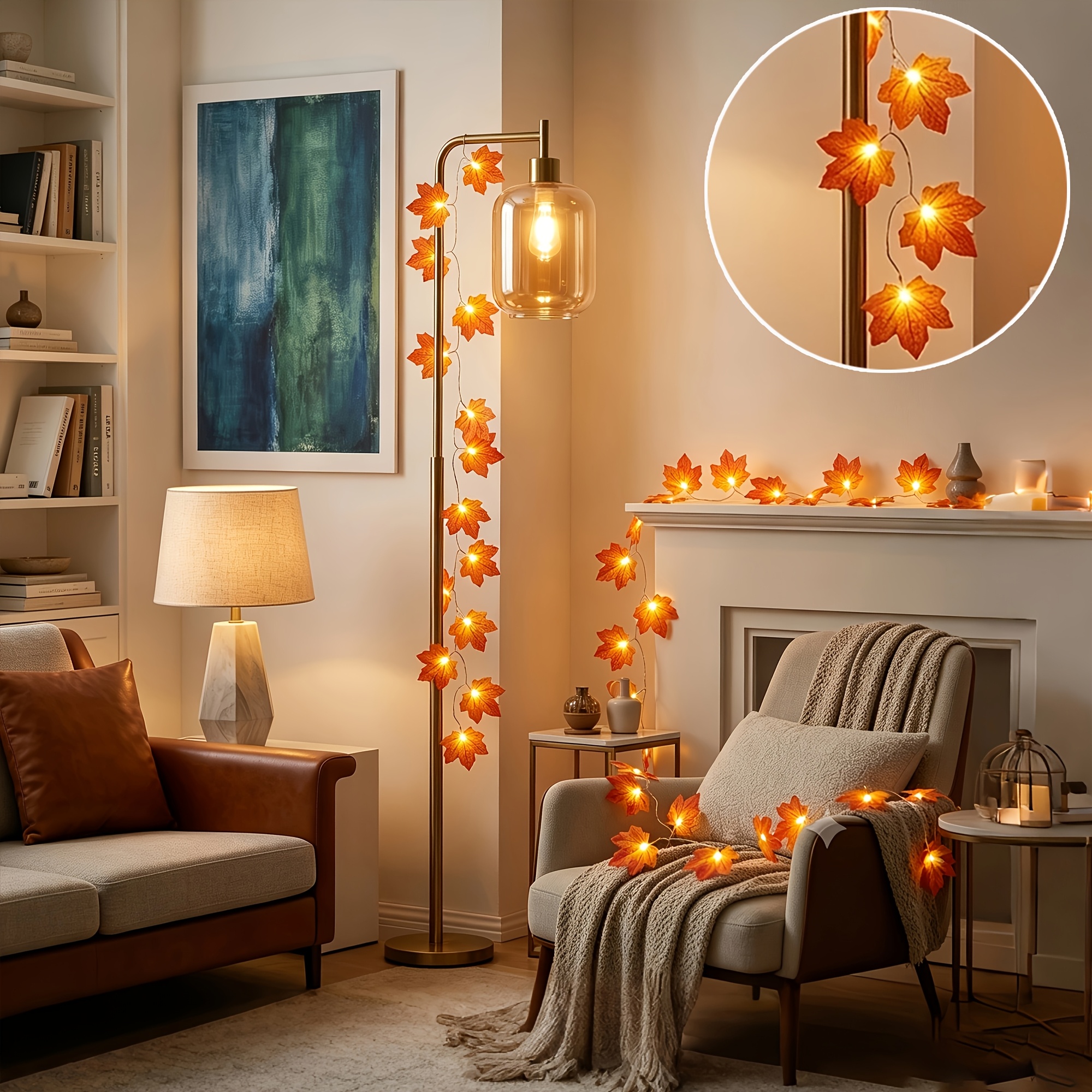 TEMU Guirlande Lumineuse LED Chaude de Feuille d'Érable, Décoration de Thanksgiving, Décor d'Automne, Décoration de Cour, Rampe d'Escalier, Plante