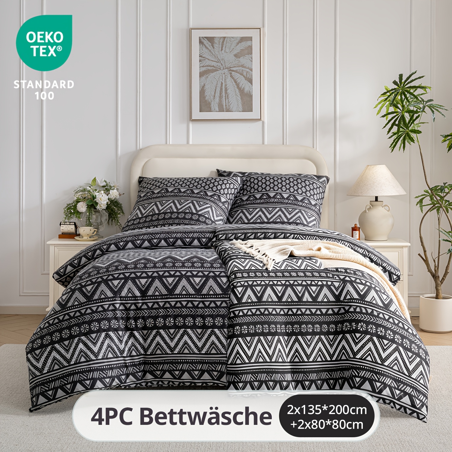 E-shop 4-teiliges bedrucktes Bettbezug-Set 135x200cm, 4-teiliges Bettbezug-Set, hautfreundlich, atmungsaktiv, Reißverschluss, maschinenwaschbar,