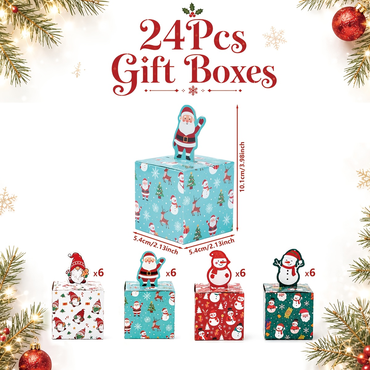 TEMU 24pcs, Gift Boxes, Christmas Paper Gift Boxes, Colorful Mixed Santa Claus Snowman Pattern Gift Packing Boxes, Gift Boxes, Merry Christmas Table