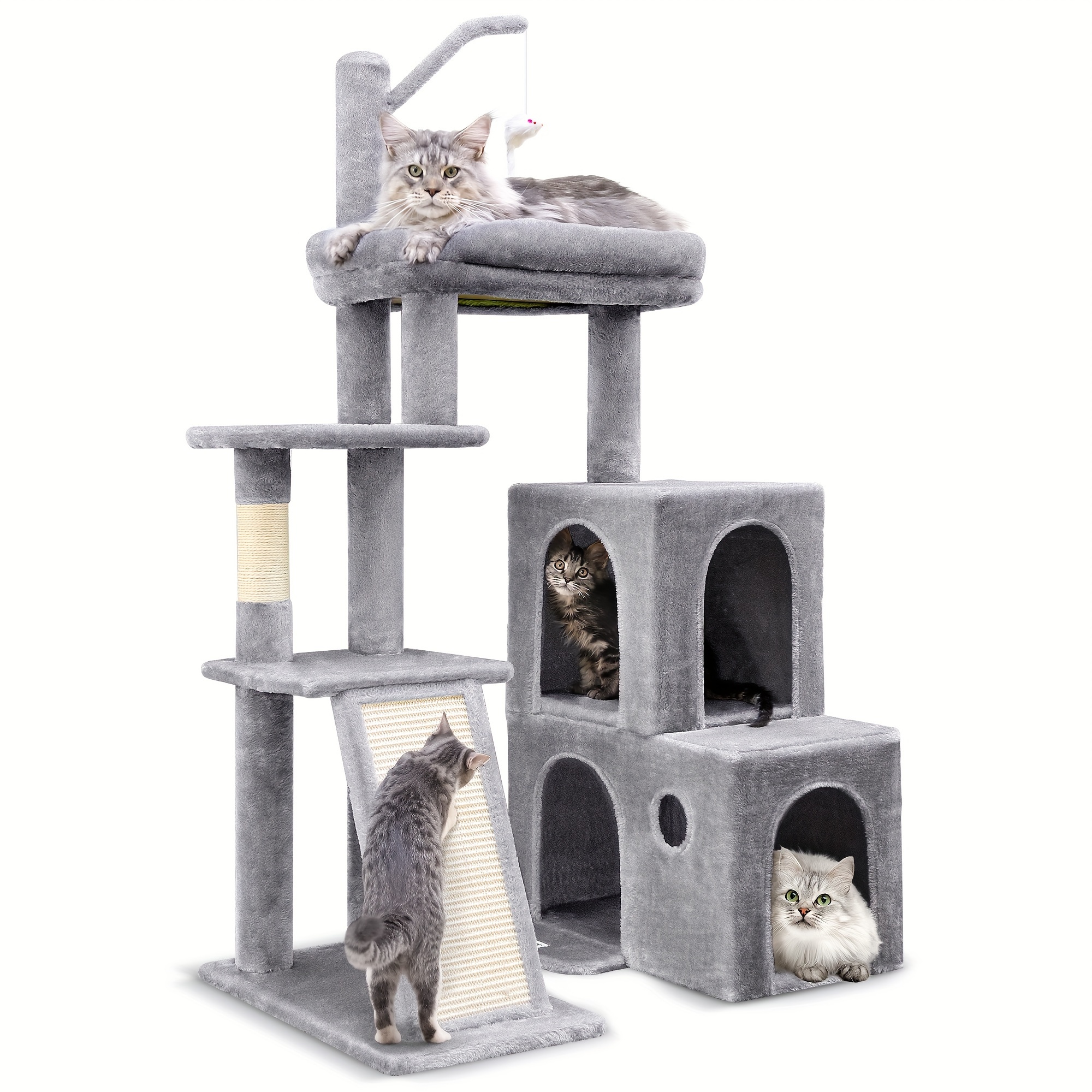 

F50 Cat Tree Tower For Large Indoor Cats, 50-inch Heavy Duty Cat Tree For Big Cats, Maine Coon Cat Tree With Extra-large Padded Platform, Sisal Scratching Board, 2 Large Condos