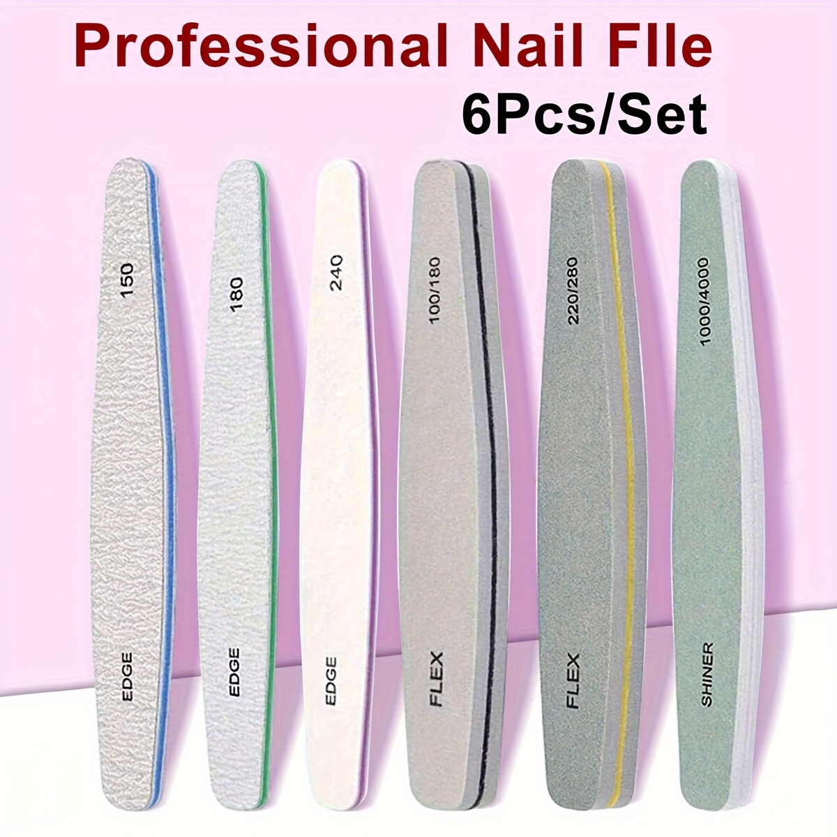 6-teiliges Set Professionelle Nagelfeilen Polierer für Acryl-Gel-Nägel Naturnägel, Doppelseitige Schmirgelbretter,…: retailer-supplied image