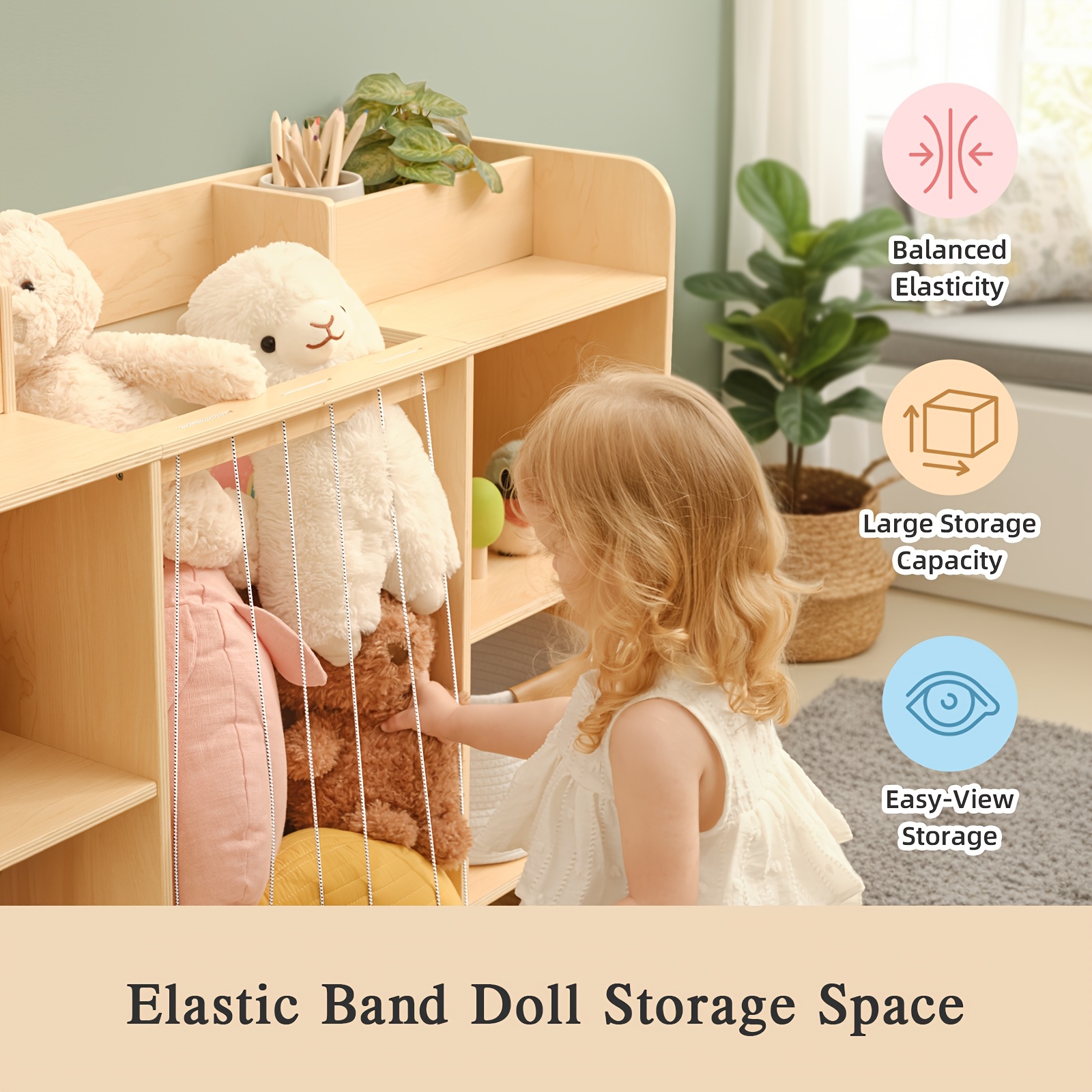 Luxury 2-in-1 Multifunctional Solid Wood Dollhouse Storage Cabinet & Bookshelf Organizer - Wood Bookcase with Spacious Shelves for, Dolls, Books - Easy Assembly Nursery, Playroom Furniture ' Room Organization