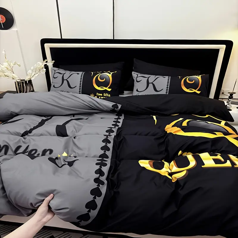 king queen crown themed duvet cover set 3pcs polyester bedding set with 1 comforter cover 2 pillow shams machine washable breathable fabric cozy bedroom accessory christmas present details 6