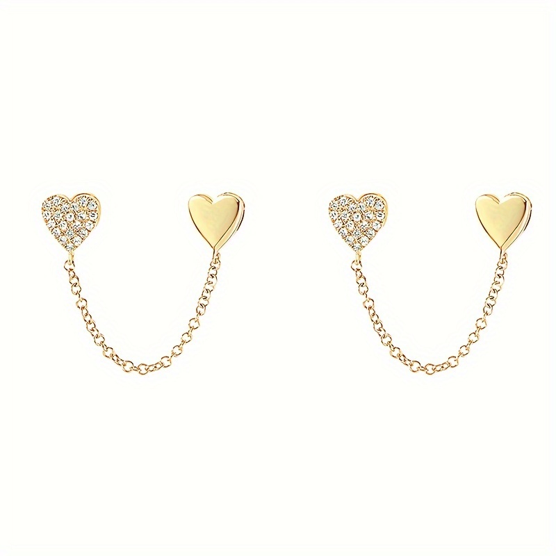 Image of 1 Pair Women' Elegant & Cute Tassel Fringe Earrings With Heart Dangle Chain - Jewelry Suitable For Daily Wear, Parties, Gift - - Versatile Accessory