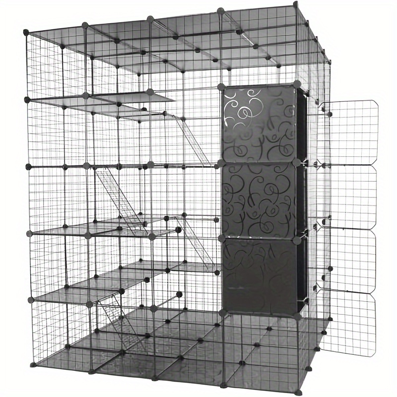 

5- Tier Cat Kennel, Metal Cat Cage With Cube Storage, Diy Indoor Enclosure Spacious Cat Playpen With Hammock, Ideal For 1- 5 Cats, 55"l X55"w X 69"h