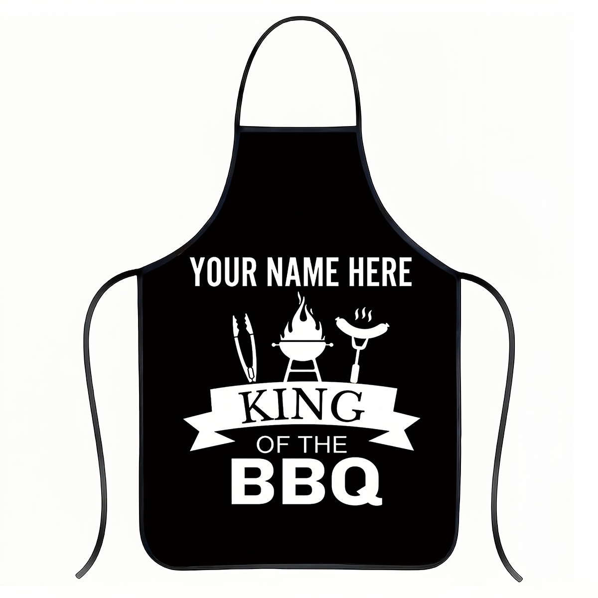 TEMU (customizable) 1pc, Father's Day Customizable Name Bbq Apron, Easy Bbq Element Pattern, 150g/mÂ² Thickened Fabric, Hand Cooking Baking Gardening