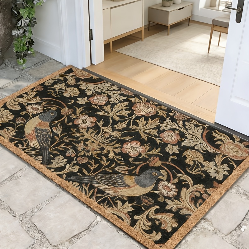 TEMU A Classical Floral And Bird Entrance Mat. This Velvet Carpet Combines A With Durability, Featuring A Non-slip Design That Adds An Extra Layer Of