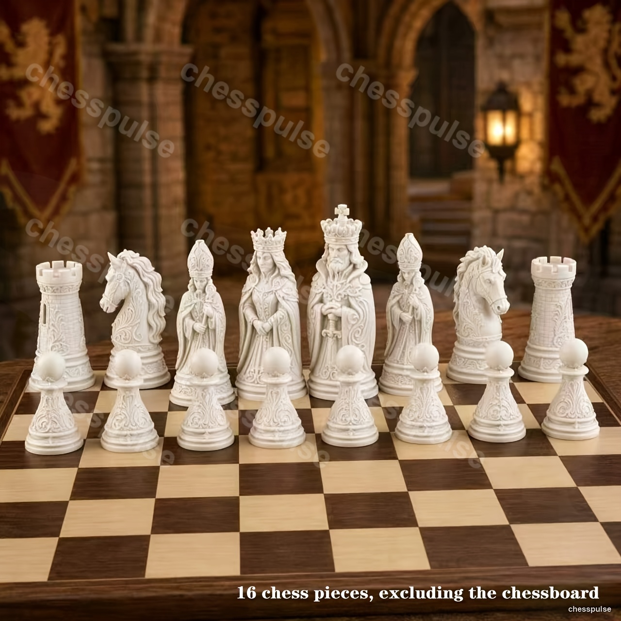16pcs 3d Medieval Carved Chess Pieces, Figurine Chess Pieces, Premium Collectible Gift Chess For Chess Enthusiasts