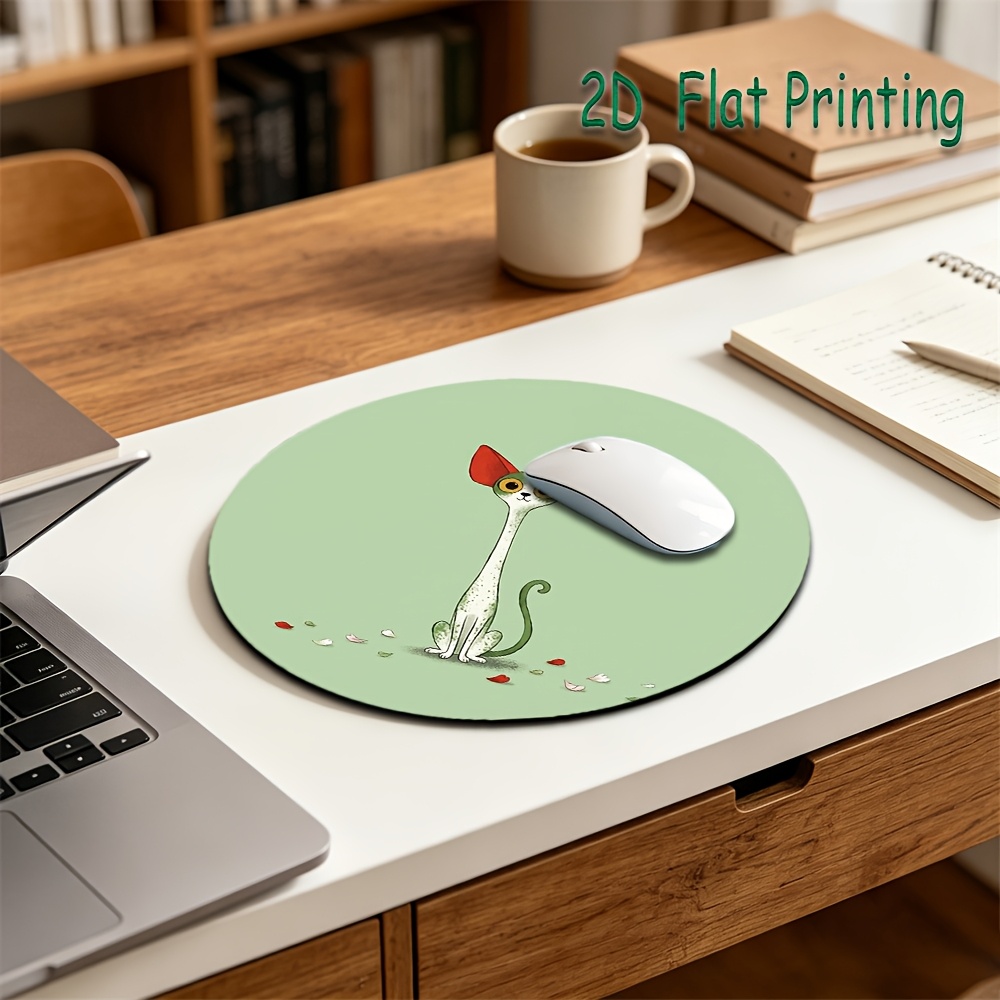 item picture round mouse pad 1pc round mouse   green background   long cat   illustration printed mouse pad rubber non slip home office mat delicate printing table mat mouse pad fresh literary desktop ornament