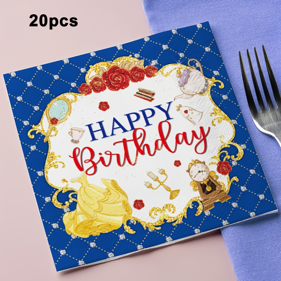 TEMU 20pcs Princess Birthday Party Napkins, Magical Rose Birthday Party Napkins, Tale Event Disposable Tissues, Ancient Legend Celebration Supplies,