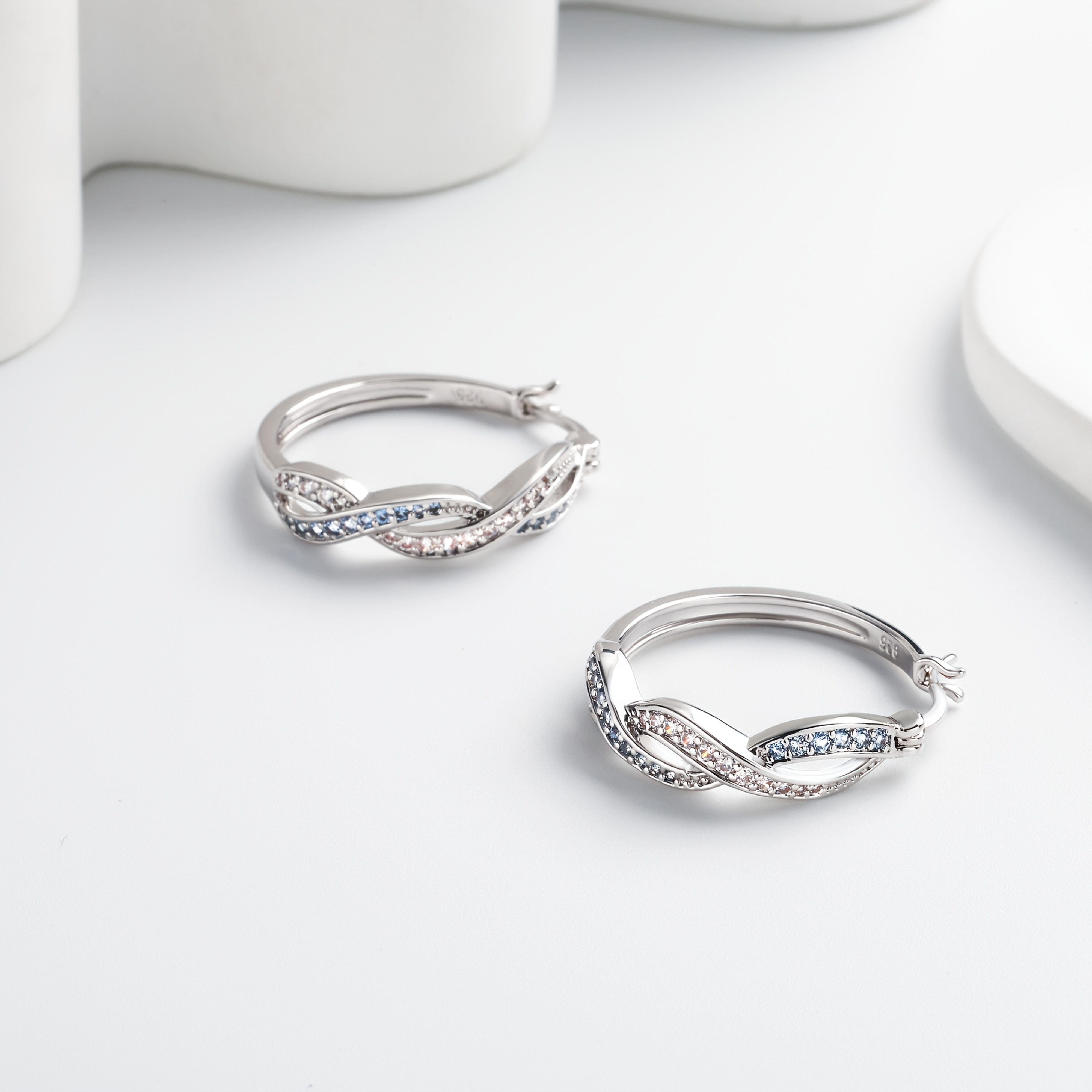 Women's 925 Sterling Silver Twisted Rope Eternity Earrings, Luxury