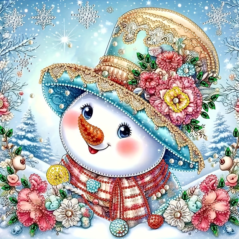 

Diy 5d Irregular Shaped Diamond Painting Kit For Adults, Snowman With Hat And Flowers Design, Acrylic Wall Decor, 30x30cm, Ideal For Beginners, Perfect Gift For Mother's Day And Thanksgiving