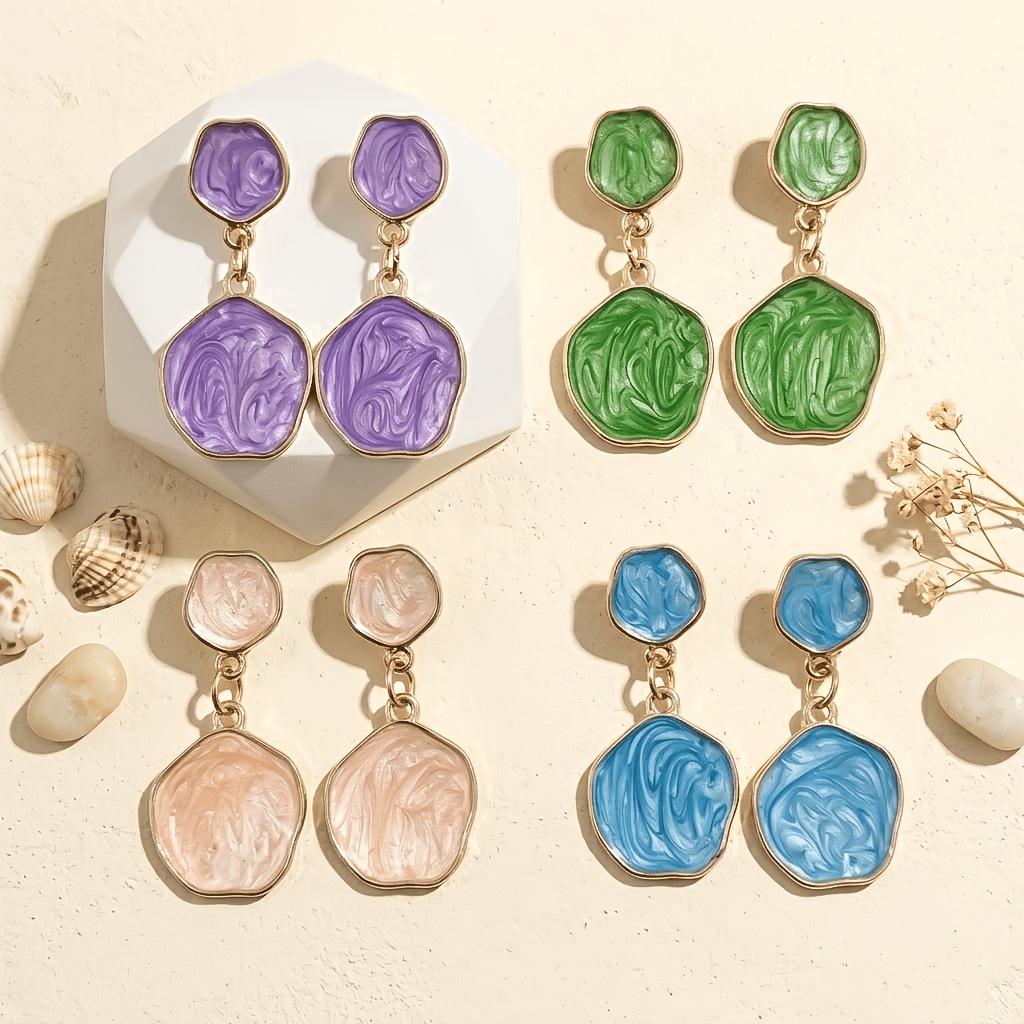 Women's Irregular Geometric Drip-Painted Pendant Earrings, Artistic Style