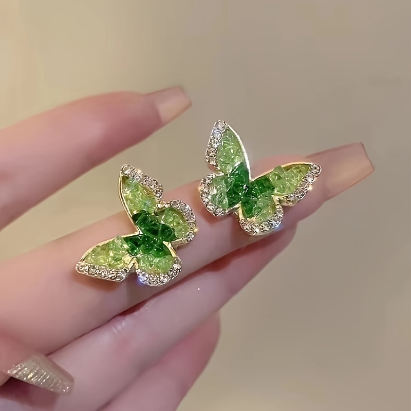 

Chic Stud Earrings For Women - French Vintage-inspired, Gradient Design With Glass Accents & Stainless Steel Posts