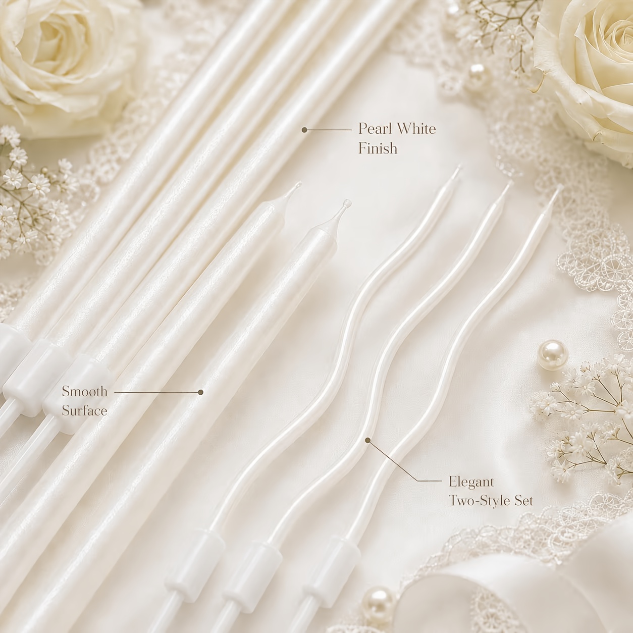 Image of 12pcs Wedding Candle Set - Includes 6 Straight Candles And 6 Wavy Candles, Elegant Taper Candles, Suitable For Weddings, Parties, And Cake Decorating Supplies