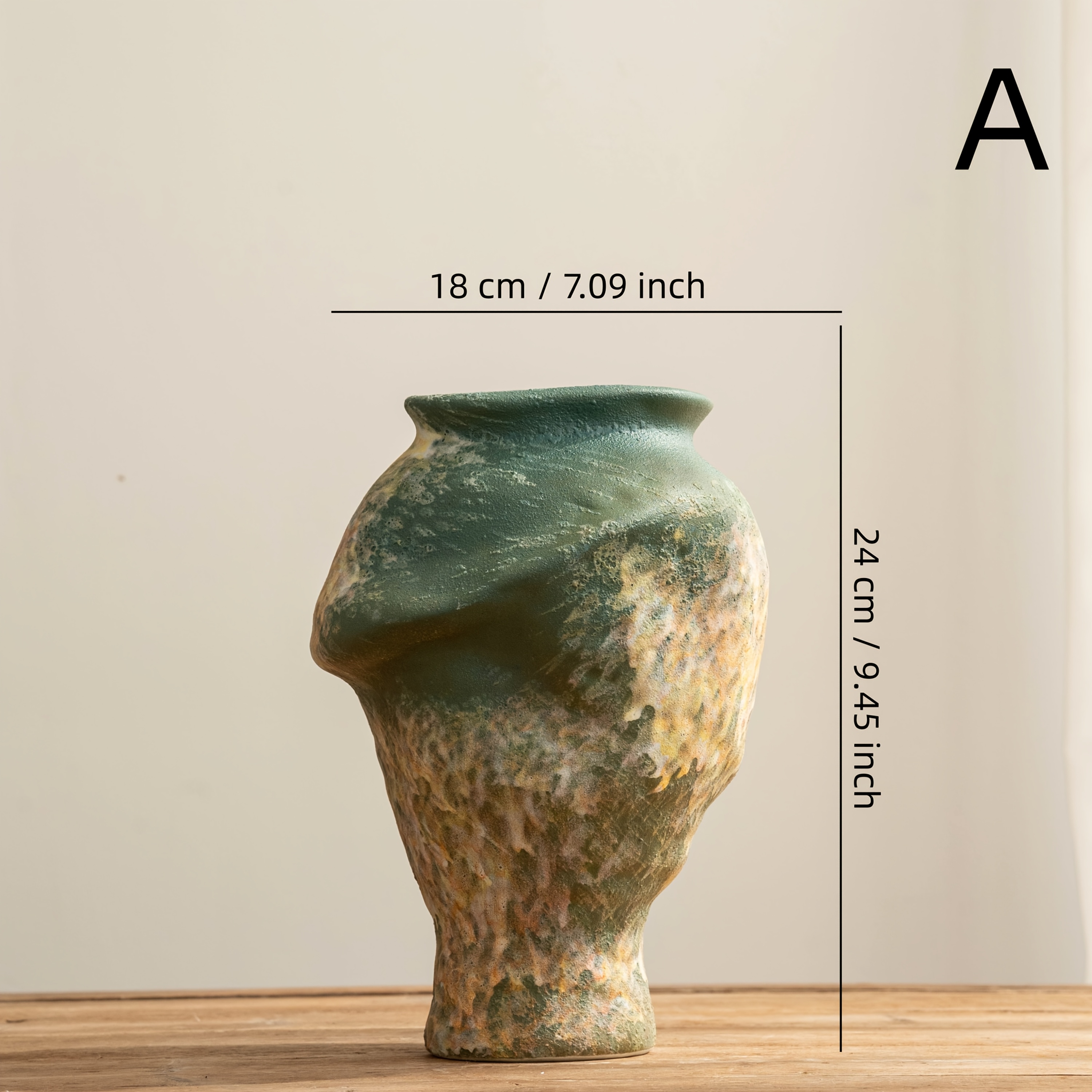 Vintage Green Textured Sculptural Ceramic Vase, with Unique Mottled Texture and Exquisite Artistic Design.
