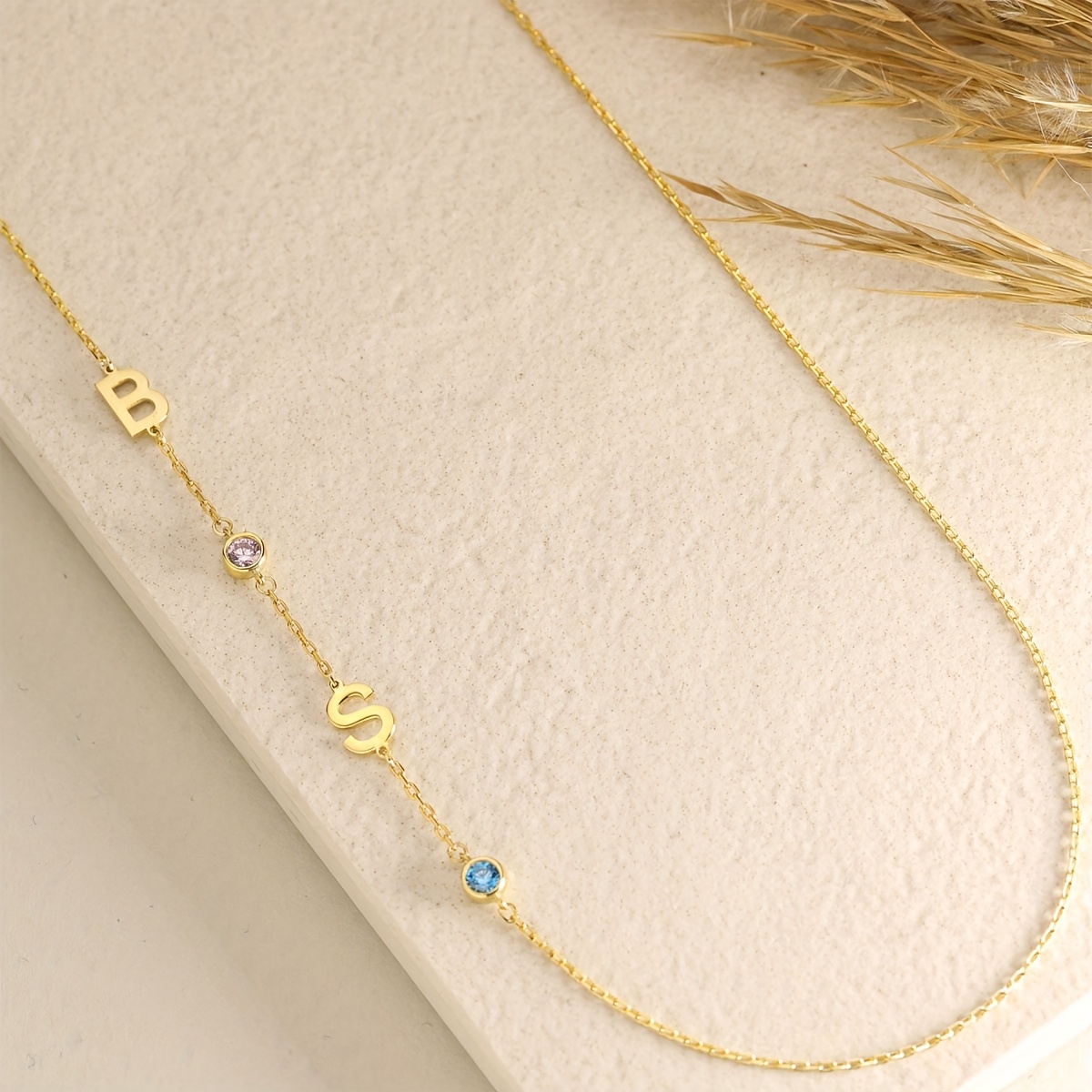 Personalized Women's Sideways Initial Birthstone Necklace
