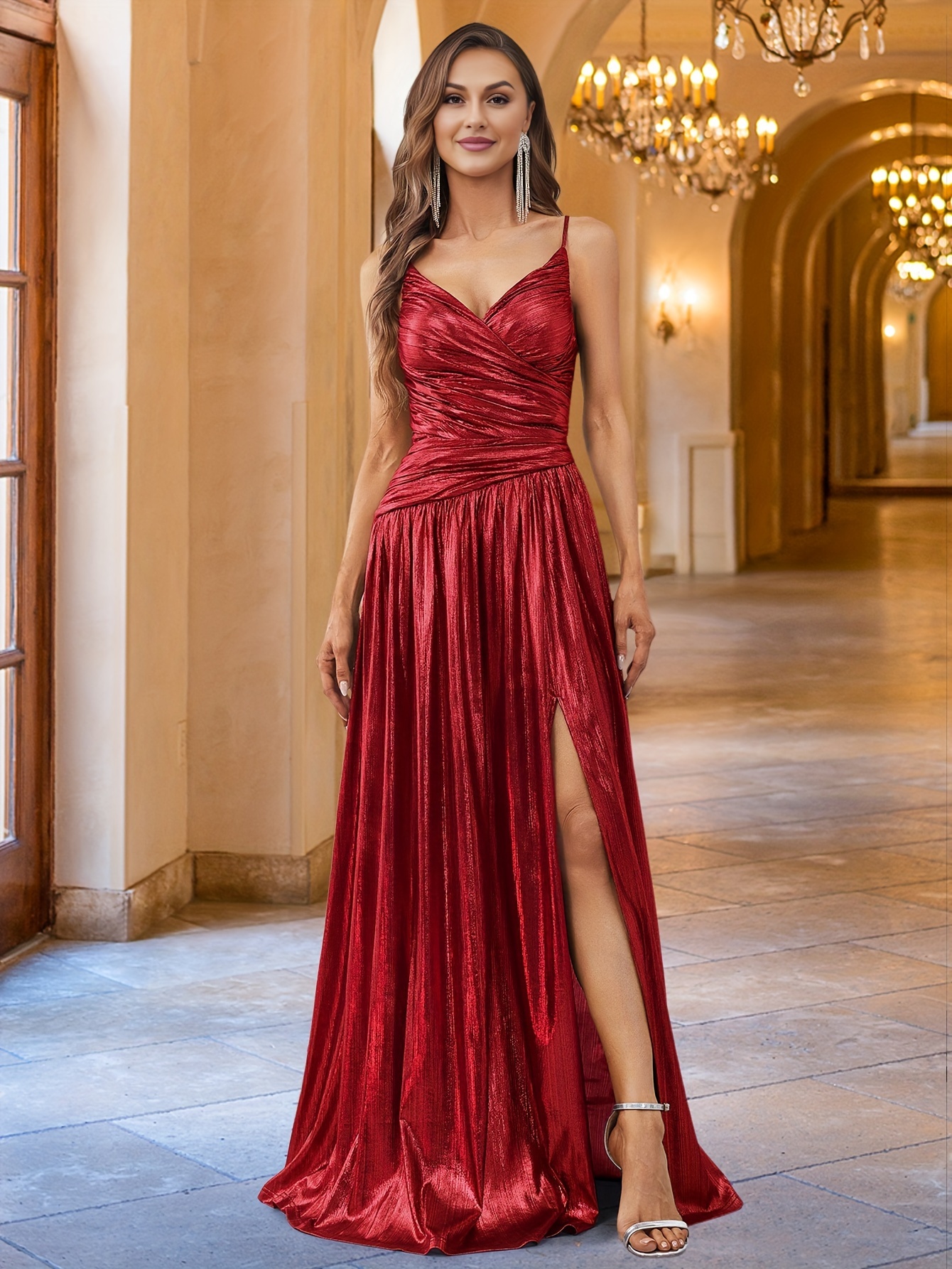 buy metallic silver dress La Femme Dress 31208