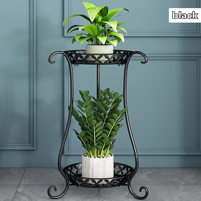 

Classic European-style Double Layer Artistic Metal Plant Stand With Lacquered Finish - Lightweight Indoor And Outdoor Decorative Plant Holder With Irregular Shape And Patterned Design