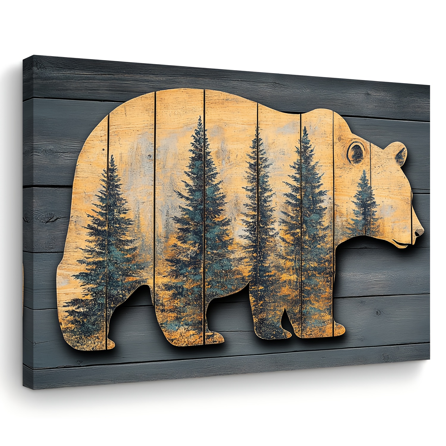 

Room Decor 1pc Wooden Canvas , Bear And Pine Trees Design, Other Material, Woven, 11.8" X 15.7", With Ideal For Wedding, Birthday, Bachelor Party, First Communion, For Home, Office, And