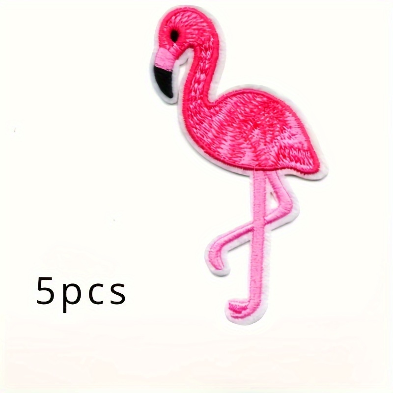 E-shop 5 Stück Flamingo gestickte Aufbügelpatches, Tierapplikation Dekorative Aufnähpflaster für Kleidung und Basteln