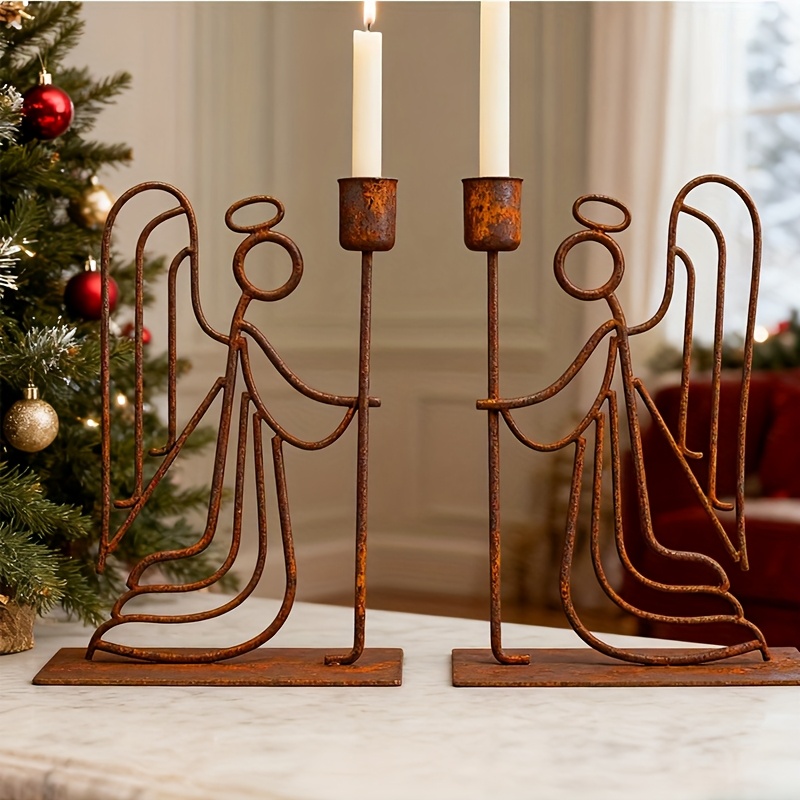 *./2 Stk. Rostige Engelsstatue Kerzenhalter, Vintage Engelsstatue-Dekoration, Kerzenhalter-Tablett * für Innenbereich/Deko, Hochzeiten, Catering, Partys, Kaminsims, Einweihungsgeschenke, Weihnachten,