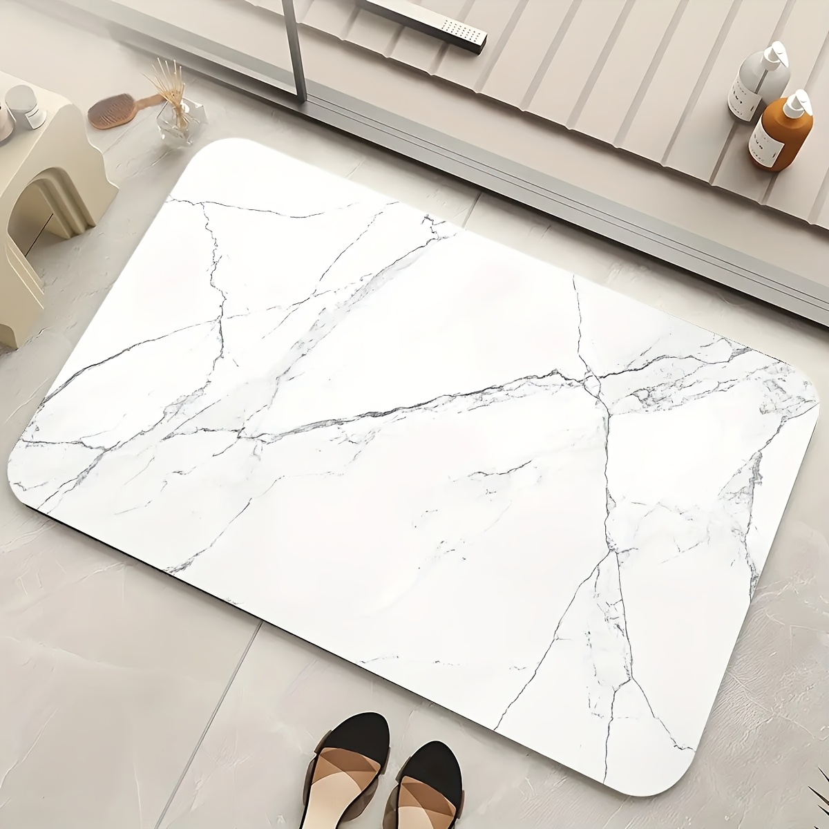TEMU 1pc Alfombra de , Alfombra de Piso de Baño de Mármol Lujoso, Adecuada para Baño, Cocina y Lavandería – Alfombra Antideslizante de de Secado