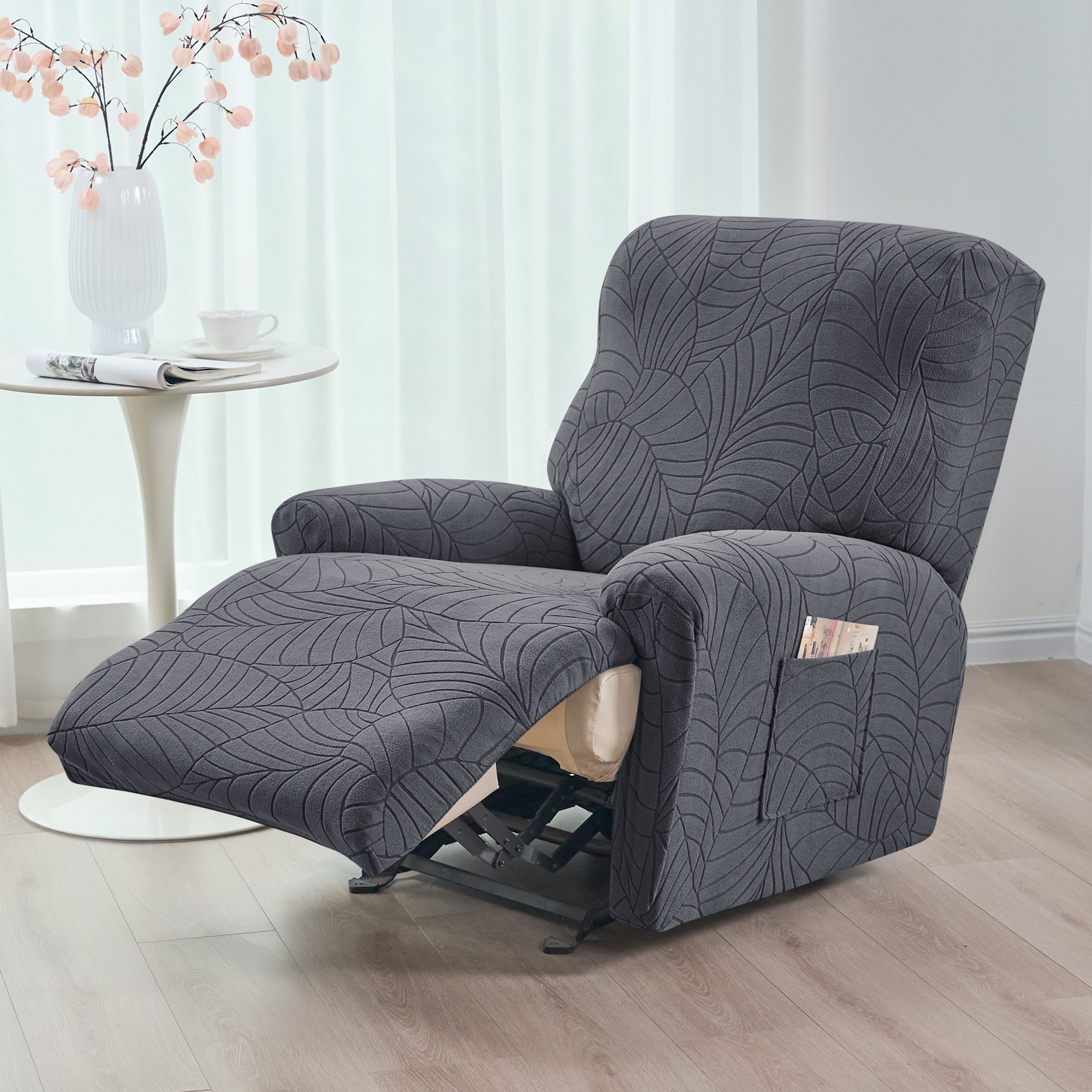 TEMU Housse de canapé/fauteuil d'angle 1 place 4 pièces, jacquard à motif feuilles