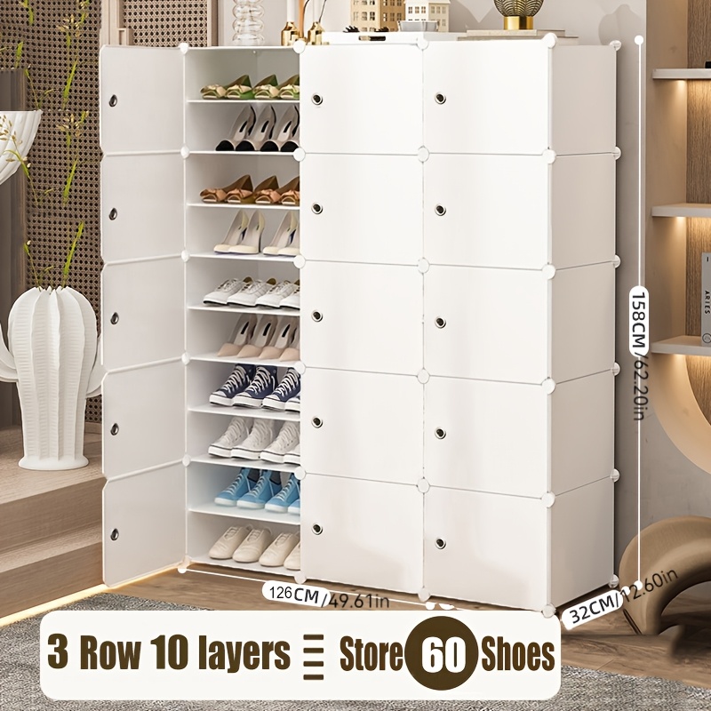 Image of White Expandable Shoe Storage Cabinet With Door, Modern , Dust-proof And Easy Shoe Organizer, Ideal For Entrances, Living Rooms, And Bedrooms - Easy Assembly, In 3 With 4, 6, 8, Or 10 Layers