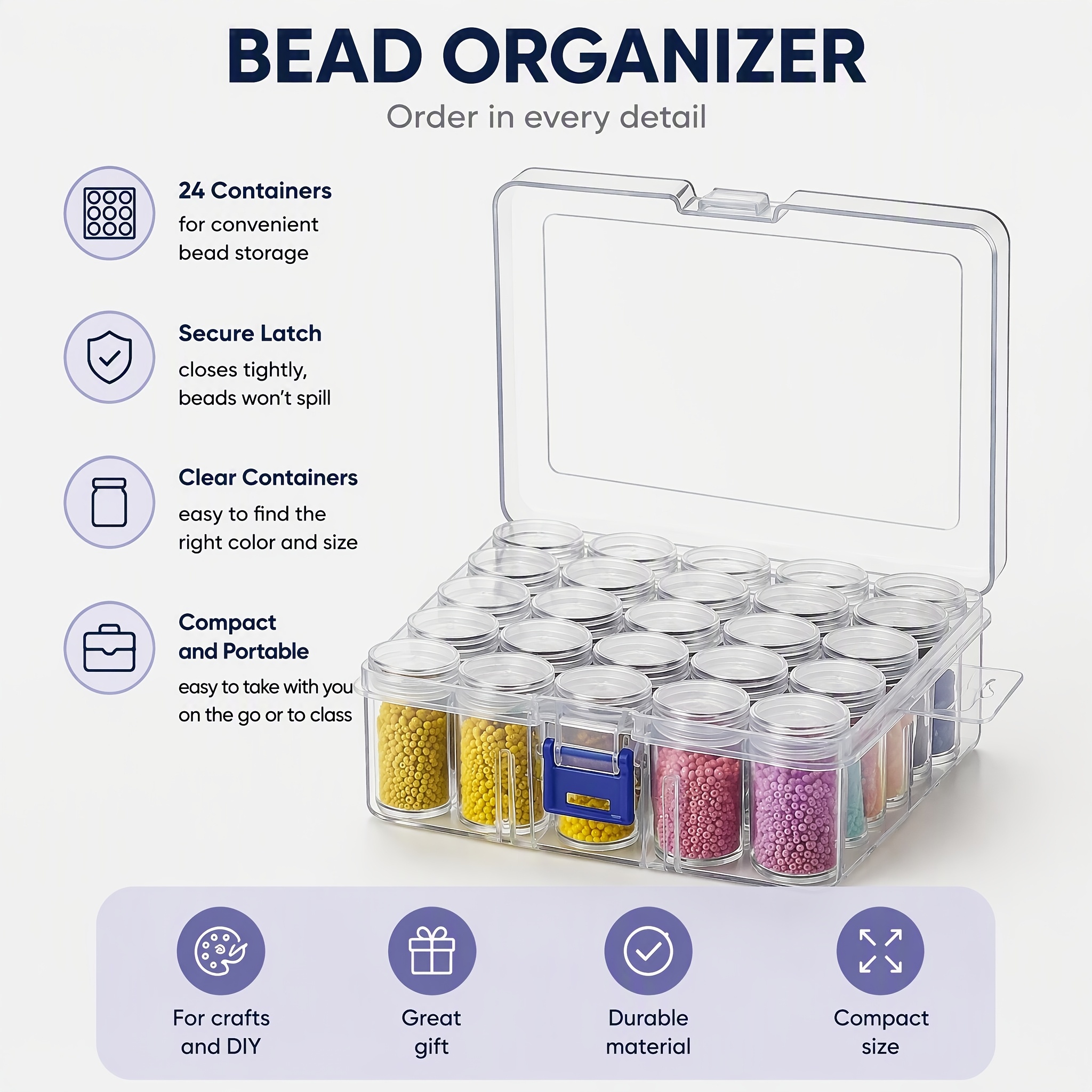 TEMU 24/80-compartment Large-capacity Bead Jewelry Storage Box Made Of Transparent White Plastic, Featuring Dividers And A Top Lid Design Ideal For