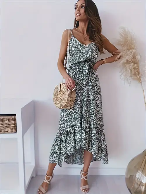cami floral bohemian vacation midi dress Summer Blossom Coral Floral Printed Cami Dress