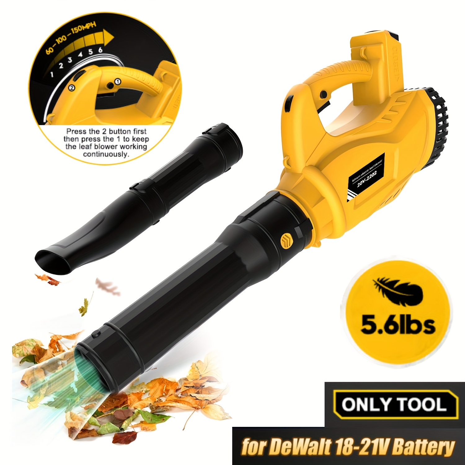 

Cordless Leaf Blower For Dewalt 18-21v , 500cfm Electric Leaf Blower With , Turbo Mode, And 3- Settings, Battery-powered Lawn Care Tool (battery Not Included), Yard, Leaf Blowers