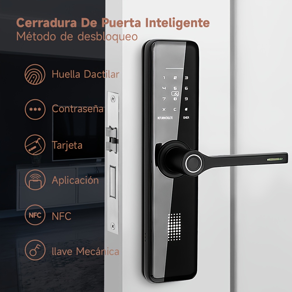 Cerradura inteligente Wi-Fi para puerta delantera, antimiradas, entrada sin  llave de huellas dactilares, cerradura electrónica de teclado digital con